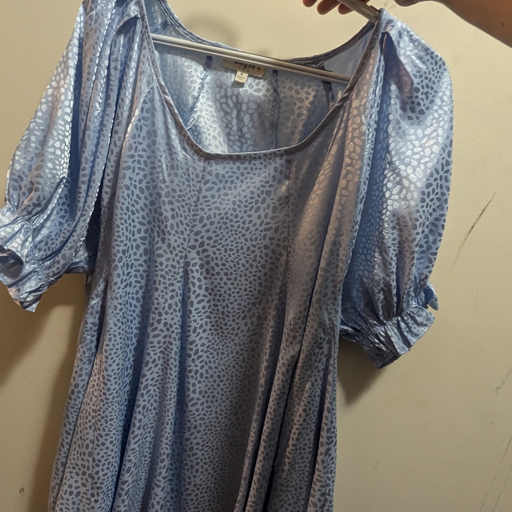 Umgee Blue Relaxed Puff Sleeve Blouse